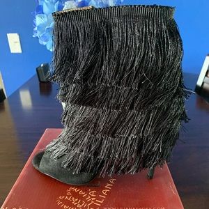 Black fringe bootie